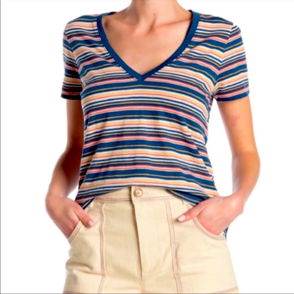 💜 3/25 Madewell Frisbee Striped V-Neck Tee XL